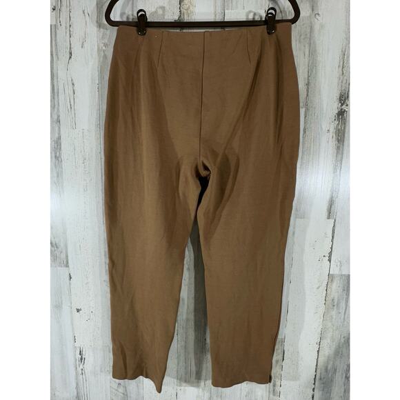 Chicos Ponte Knit Ankle Pants Size 1.5 (32x26) Camel Brown Faux Pockets Hem Slit - Picture 2 of 10